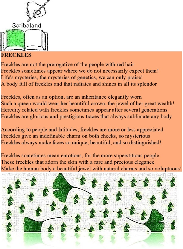 scribaland's tweet photo. #scribaland FRECKLES
Make any human body a wonderful jewel with natural charms and so voluptuous! Splendor and mysterious gift!#scribaland1 #freckles #poemsforeveryday #poetryforeveryday #poem #poems #poetry #3D #poempost #poemposts #poemspost #poemsposts #poetrypost #poetryposts https://t.co/cljDJsISOo