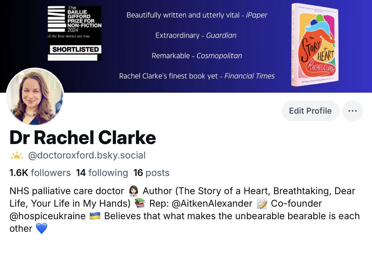 Dr Rachel Clarke (@doctor_oxford) on Twitter photo Hello dear Twitter friends, I've made the plunge to the other place. It seems genuinely great. I love that it works so similarly to here. I love that there are no cesspit-inducing algorithms. I love the absence (so far) of hate. Please join me! I'm @doctoroxford.bsky.social đź’™ Hello dear Twitter friends, I've made the plunge to the other place. It seems genuinely great. I love that it works so similarly to here. I love that there are no cesspit-inducing algorithms. I love the absence (so far) of hate. Please join me! I'm @doctoroxford.bsky.social đź’™