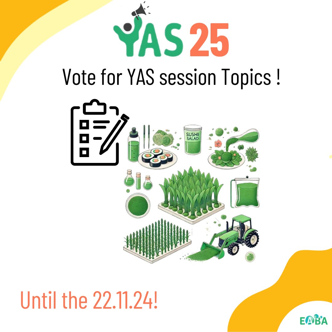 📢YAS is from Young Algaeneers - for Young Algaeneers 💚

🌏We want YOUR vote on the most pressing topics that we need to cover during YAS25!

🔗Follow the link to the questionnaire: lnkd.in/e7xdbnU8

📅Deadline: 22.11.24

#algae #algaeurope2024 #YAS2025 #EABA
