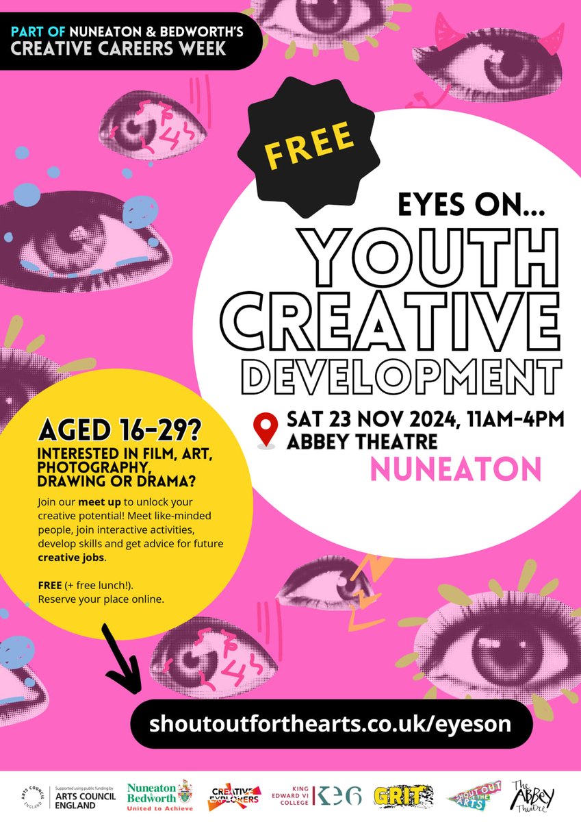 NBBC (@nbbcouncil) on Twitter photo During Creative Careers Week, <a href="/ShoutOutArts/">Shout Out for the Arts Warwickshire</a> has created a free Eyes On: Youth Creative Development Nuneaton event taking place at <a href="/abbeynuneaton/">Abbey Theatre</a> on Saturday, 23 November, from 11am to 4pm. The event is open for youngsters aged 16 to 29. #EyesOnNuneaton 👀
shoutoutforthearts.co.uk/eyeson During Creative Careers Week, <a href="/ShoutOutArts/">Shout Out for the Arts Warwickshire</a> has created a free Eyes On: Youth Creative Development Nuneaton event taking place at <a href="/abbeynuneaton/">Abbey Theatre</a> on Saturday, 23 November, from 11am to 4pm. The event is open for youngsters aged 16 to 29. #EyesOnNuneaton 👀
shoutoutforthearts.co.uk/eyeson