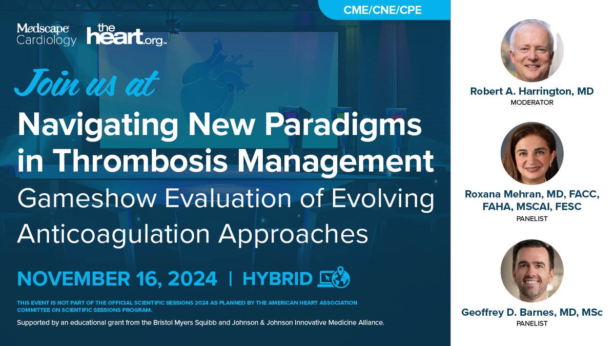 theheartorg | Medscape (@theheartorg) on Twitter photo 🔍 Discover advanced anticoagulation strategies for thrombotic risk at #AHA24! 📊 Review safety, tackle undertreatment, and gain insights on factor XI inhibitors for AF, stroke, ACS, and VTE with <a href="/HeartBobH/">Robert Harrington</a>, <a href="/Drroxmehran/">Dr Roxana Mehran</a>, and <a href="/GBarnesMD/">Geoff Barnes</a>. 💥 Dive in: ms.spr.ly/6011WiceR 🔍 Discover advanced anticoagulation strategies for thrombotic risk at #AHA24! 📊 Review safety, tackle undertreatment, and gain insights on factor XI inhibitors for AF, stroke, ACS, and VTE with <a href="/HeartBobH/">Robert Harrington</a>, <a href="/Drroxmehran/">Dr Roxana Mehran</a>, and <a href="/GBarnesMD/">Geoff Barnes</a>. 💥 Dive in: ms.spr.ly/6011WiceR