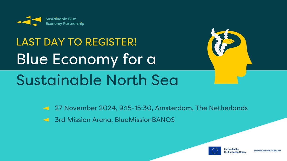 📣LAST DAY TO REGISTER for the 'Blue Economy for the North Sea' workshop, that takes place on 📅 27 November in 📍Amsterdam! 👉Agenda &amp; registration here: bluepartnership.eu/events/worksho…
📌 The workshop is organised under <a href="/MissionBANOS/">BlueMissionBANOS 🇪🇺</a> Arena 3, on 26-27 November.
