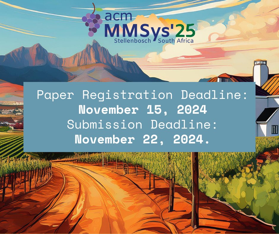 🔴 Deadline approaching! 

If you are considering to submit a paper to MMSys'25, today is the last day to register your paper!

Submission system is open! You have one more week to sumbmit your paper!

<a href="/TheOfficialACM/">Association for Computing Machinery</a> 
<a href="/sigmm/">ACM SIGMM</a>