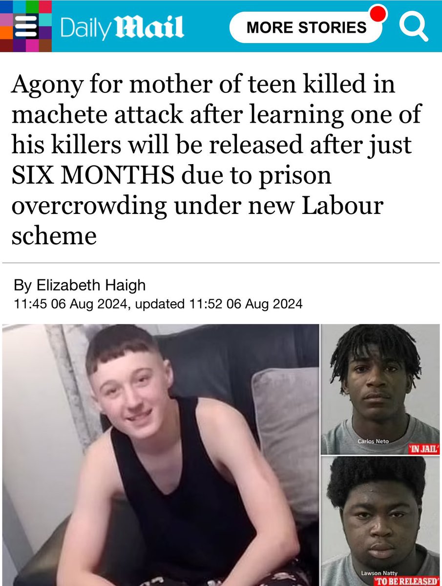 iamyesyouareno's tweet photo. 9 months in prison for live-streaming a riot. 

vs. 

6 months in prison for murdering a teenager with a machete.

The UK justice system is a sick joke. https://t.co/hXqD77elYe