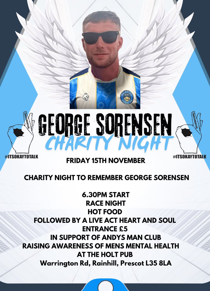 RainhillTownFC's tweet photo. 🚂This weekend we have no games in the west Cheshire league… as we host our Men’s Mental Health charity night. 🚂

Entry is payable on the door 
£5 https://t.co/n6v4oTOZiW