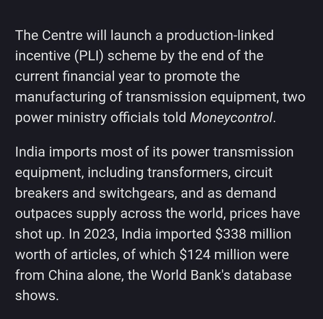TheAlpha10X's tweet image. Today's news from moneycontrol indicate that future is great for #transformer, #switchgear and #circuit breaker stocks. Govt is likely to start #PLI scheme for power transmission related manufacturing companies.