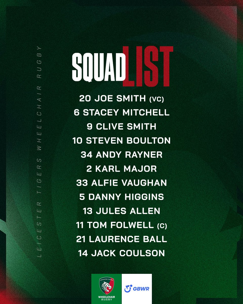 Leicester Tigers Wheelchair Rugby (@tigerswr) on Twitter photo ๐๐ช๐ฎ๐๐ ๐๐ข๐ฌ๐ญ ๐
This weekend, Tigers will compete in the Cup competition of the inaugural WR5s Nationals ๐
Laurence Ball is set to win his 50th cap, while there are senior Tigers debuts for Karl Major and Alfie Vaughan!
โน๏ธ LeicesterTigers.com/news/inauguralโฆ
#COYT ๐ฏ ๐๐ช๐ฎ๐๐ ๐๐ข๐ฌ๐ญ ๐
This weekend, Tigers will compete in the Cup competition of the inaugural WR5s Nationals ๐
Laurence Ball is set to win his 50th cap, while there are senior Tigers debuts for Karl Major and Alfie Vaughan!
โน๏ธ LeicesterTigers.com/news/inauguralโฆ
#COYT ๐ฏ