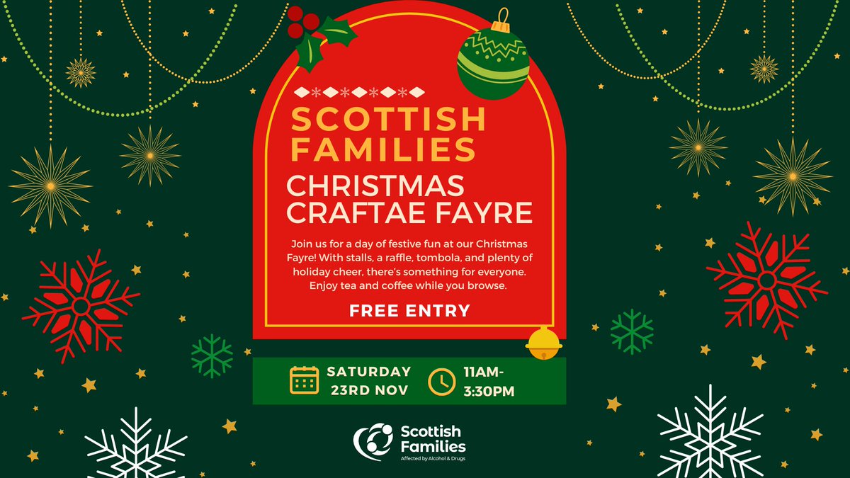 Our first <a href="/ScotFamADrugs/">Scottish Families Affected by Alcohol and Drugs</a> Christmas Craftae Fayre is happening in #Stirling on Saturday 23 Nov 2024 🎄This is going to be a lovely event - hope you can make it 😊
#WhatsOn #Christmas2024 #Crafting #FreeEvent #ChristmasFayre #ChristmasMarket #KidsActivities