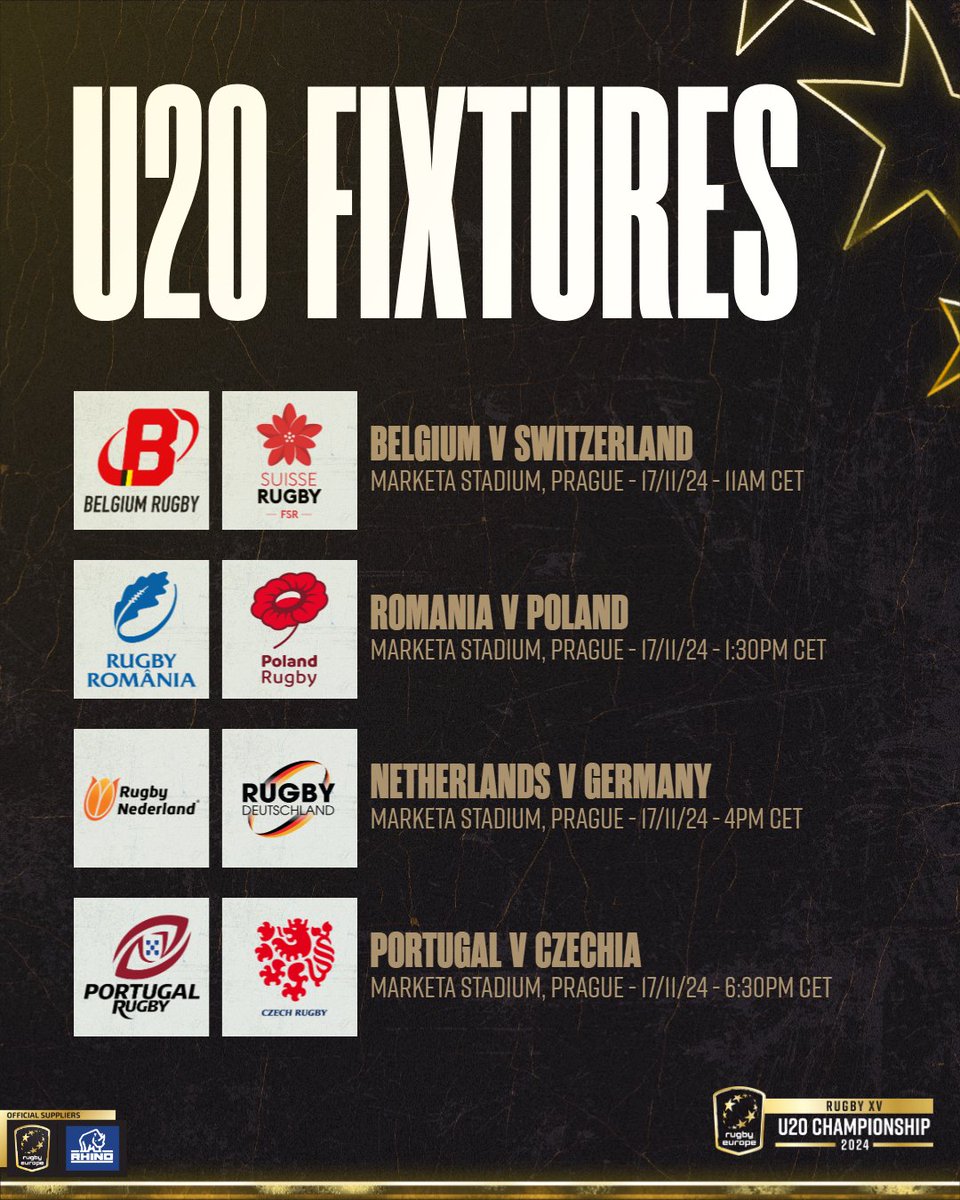 This Sunday's line up for the U20 Rugby Europe Championship, which will be held in #Prague. 

Entry is free of charge if you are in the area. 

📺 Every game on rugbyeurope.tv and our YouTube channel. 

✍️ Get alerts every time we are live youtube.com/@RugbyEuropeOf…