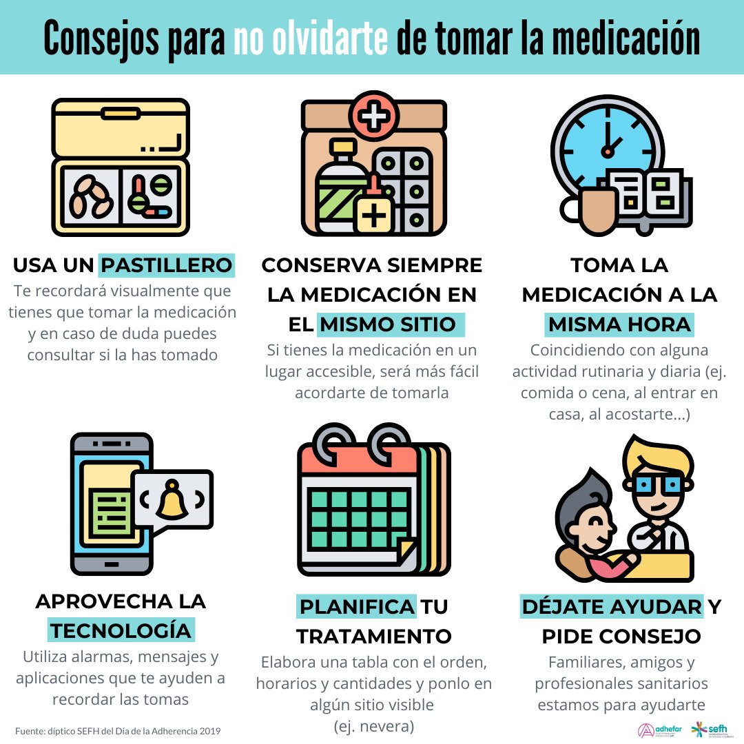 ¿Sabías que... la #adherencia es el factor modificable más importante a la hora de conseguir el objetivo terapéutico?

🗓️💊Algunos consejos para no olvidar tomar la medicación

#DiaAdherencia2024