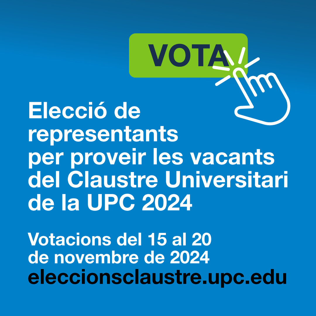 Ja pots votar a les eleccions a representants del #ClaustreUPC!

➡️ eleccionsclaustre.upc.edu/ca/votacio

Tens temps fins al pròxim dimecres 20 de novembre a les 09:59.