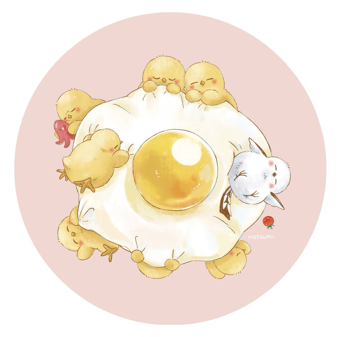 目玉焼きのお布団 #イラスト #シマエナガ #ひよこ