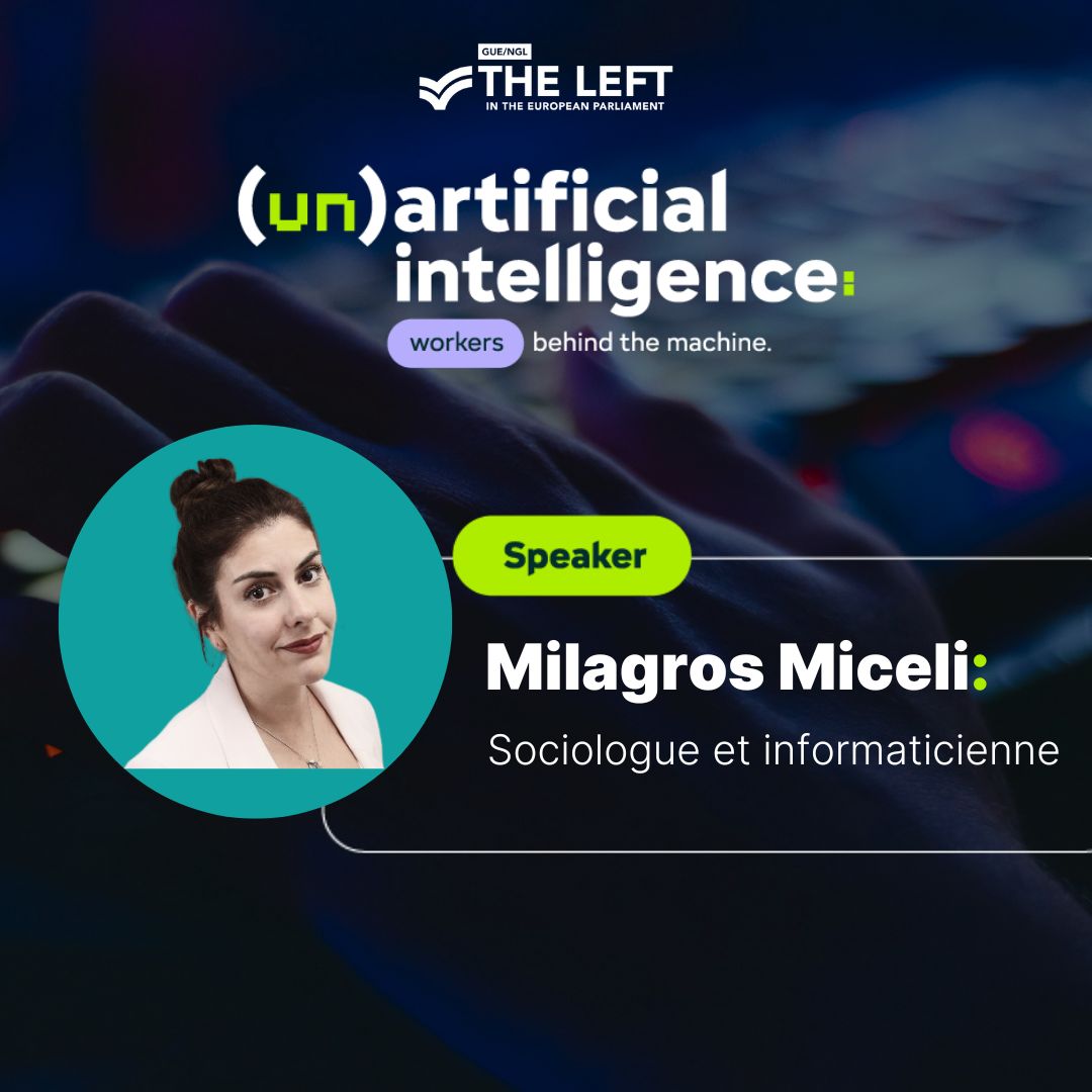 Leïla Chaibi (@leilachaibi) on Twitter photo 🤖Conférence "(Un)Artificial Intelligence: Workers Behind the Machine" J-5
🟣Avec <a href="/MilagrosMiceli/">Milagros Miceli</a>, sociologue et informaticienne. Responsable de la recherche <a href="/JWI_CriticalAI/">Critical AI Lab</a> au Weizenbaum-Institut et chercheuse senior au <a href="/DAIRInstitute/">Distributed AI Research Institute is on Mastodon</a>.
Inscriptions👉forms.gle/C8aRhfL3zZNp8g… 🤖Conférence "(Un)Artificial Intelligence: Workers Behind the Machine" J-5
🟣Avec <a href="/MilagrosMiceli/">Milagros Miceli</a>, sociologue et informaticienne. Responsable de la recherche <a href="/JWI_CriticalAI/">Critical AI Lab</a> au Weizenbaum-Institut et chercheuse senior au <a href="/DAIRInstitute/">Distributed AI Research Institute is on Mastodon</a>.
Inscriptions👉forms.gle/C8aRhfL3zZNp8g…
