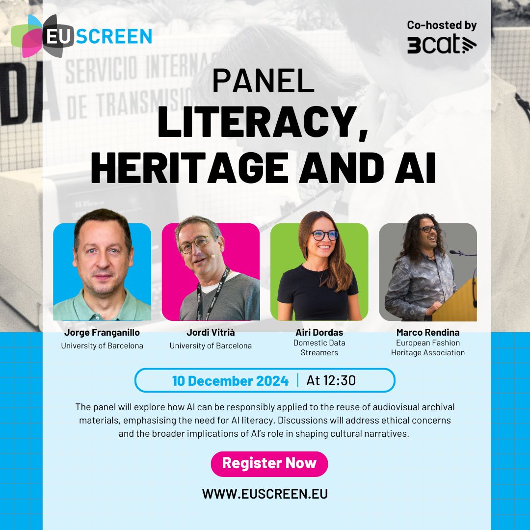 Visiting this year’s EUscreen symposium? Make sure to attend the panel Literacy, Heritage and AI chaired by @berberhagedoorn . Discussions will address ethical concerns and the broader implications of AI’s role in shaping cultural narratives. More info: shorturl.at/a2aZV