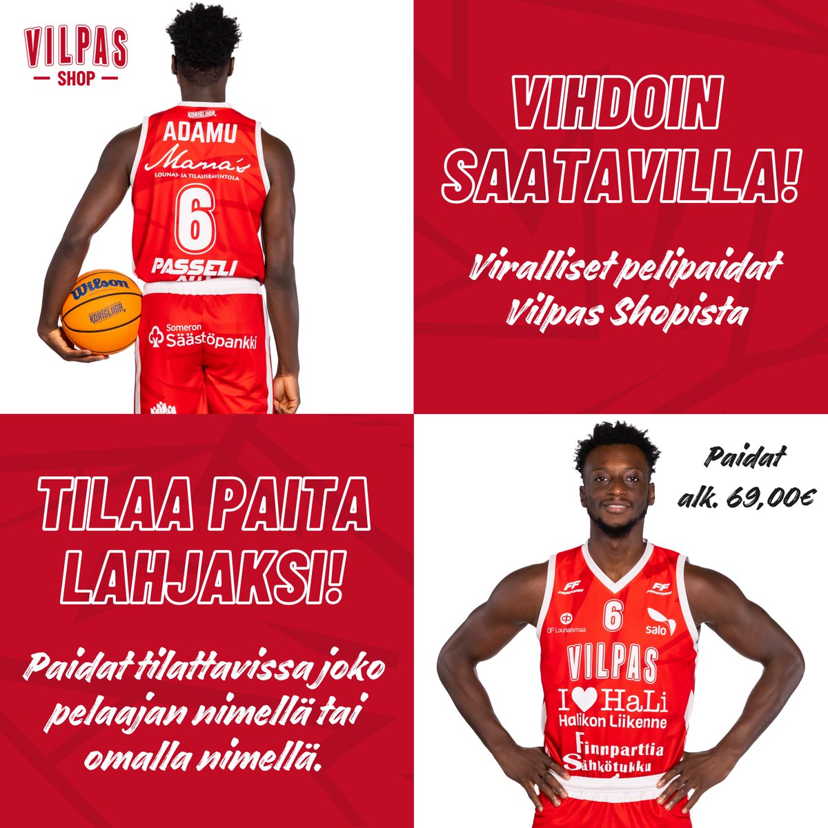 🗣️ Huutoon on vihdoin vastattu! Vilppaan viralliset pelipaidat nyt tilattavissa pukinkonttiin Vilpas Shopista alkaen 69,00 €! 🤩

Kauppaan 👉🏻 shop.vilpaskoripallo.fi

#korisliiga
