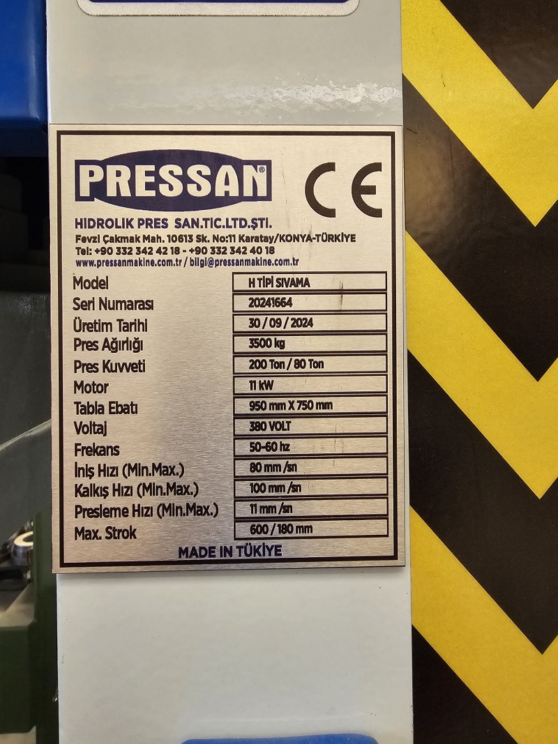 200 Ton Pressan H Tipi Sıvama Pres
Model Yılı : 2024
Tabla : 950 mm x 750 mm
Strok : 600 mm

MG Takım Tezgahları Makina San.Tic.Ltd.Şti
2. El ve Sıfır Makina Alım-Satımı

mggrup.net
info@mggrup.net

0332 400 00 69
0532 611 67 64