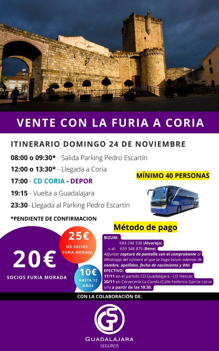 NOS VAMOS DE PARRANDA

No fallamos a nuestra cita con el <a href="/deporguada/">C.D. Guadalajara 🟣⚪️</a> y nos queremos ir a Coria con nuestros colores.

Es bienvenido cualquier aficionado del CD Guadalajara, ya sea de peña o no, y os invitamos a que os unáis a este viaje que sin lugar a dudas será histórico.