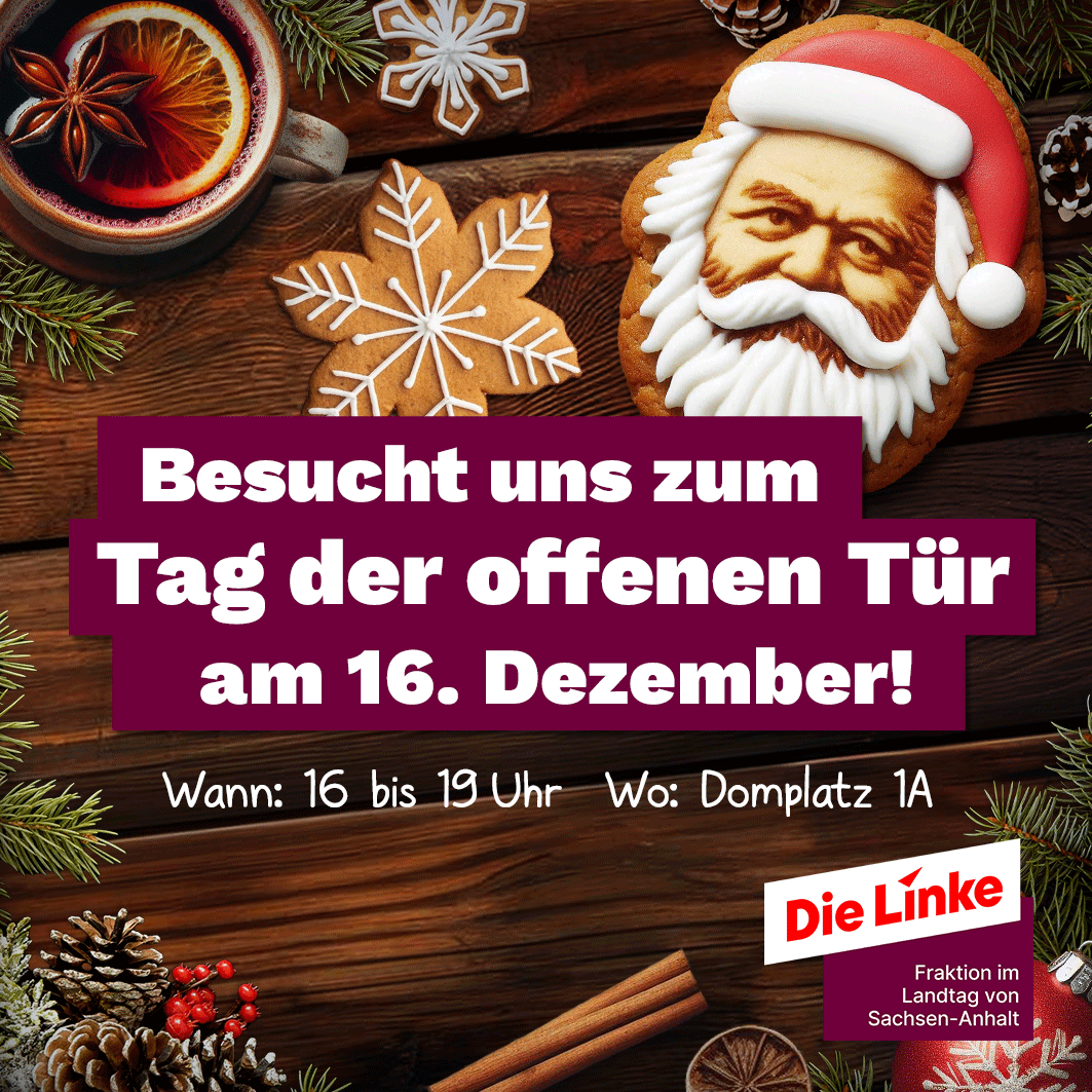LinksfraktionSt's tweet photo. Wenn die #Lichterwelt auf dem #Domplatz Weihnachtsfeeling verbreitet, dann ist es soweit! Wir öffnen unsere Tore für Groß und Klein! Seid herzlich eingeladen am 16.12.24, ab 16 Uhr, in den Räumlichkeiten im Domplatz 1A. Wir freuen uns auf  euch! #ltlsa #DieLinke #Magdeburg https://t.co/ehDkMwqraG