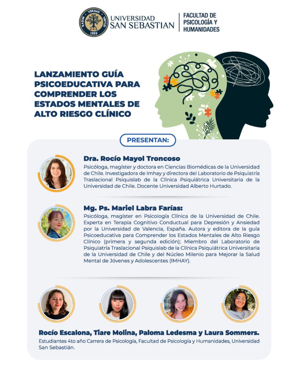 Te invitamos al lanzamiento de la segunda versión de la 𝗚𝘂í𝗮 𝗣𝘀𝗶𝗰𝗼𝗲𝗱𝘂𝗰𝗮𝘁𝗶𝘃𝗮 𝗽𝗮𝗿𝗮 𝗰𝗼𝗺𝗽𝗿𝗲𝗻𝗱𝗲𝗿 𝗹𝗼𝘀 𝗘𝘀𝘁𝗮𝗱𝗼𝘀 𝗠𝗲𝗻𝘁𝗮𝗹𝗲𝘀 𝗱𝗲 𝗔𝗹𝘁𝗼 𝗥𝗶𝗲𝘀𝗴𝗼 𝗖𝗹í𝗻𝗶𝗰𝗼
📲 Inscripciones en forms.office.com/Pages/Response…