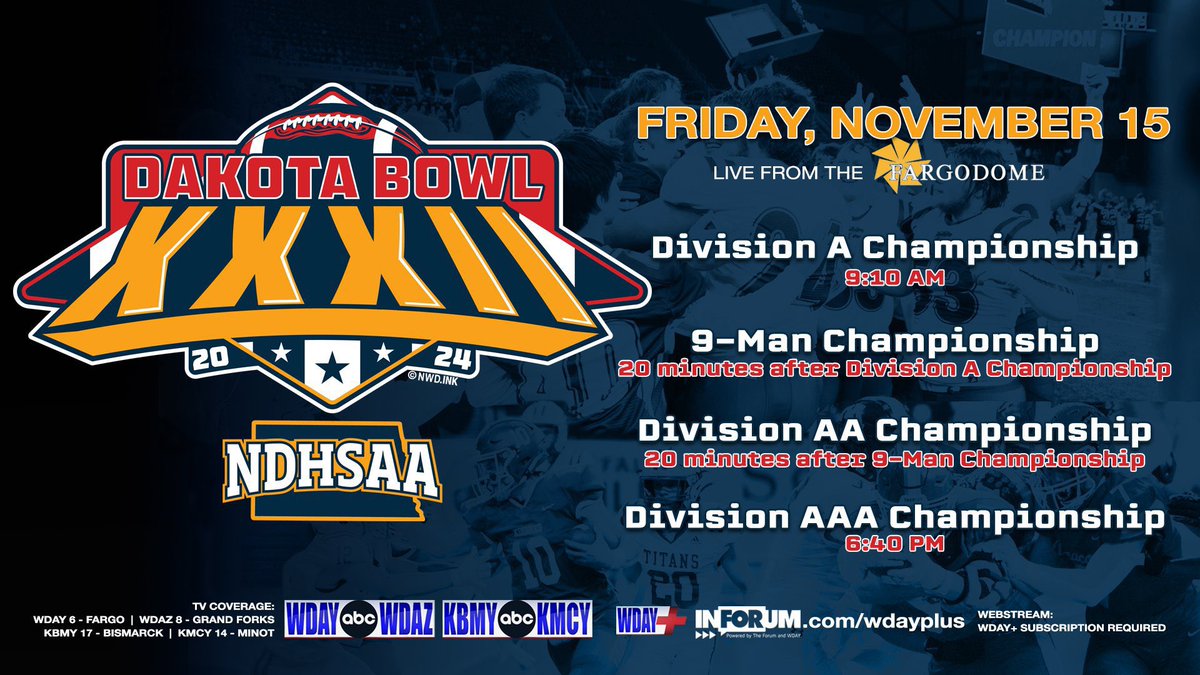 You can watch every championship game on WDAY! 🏈