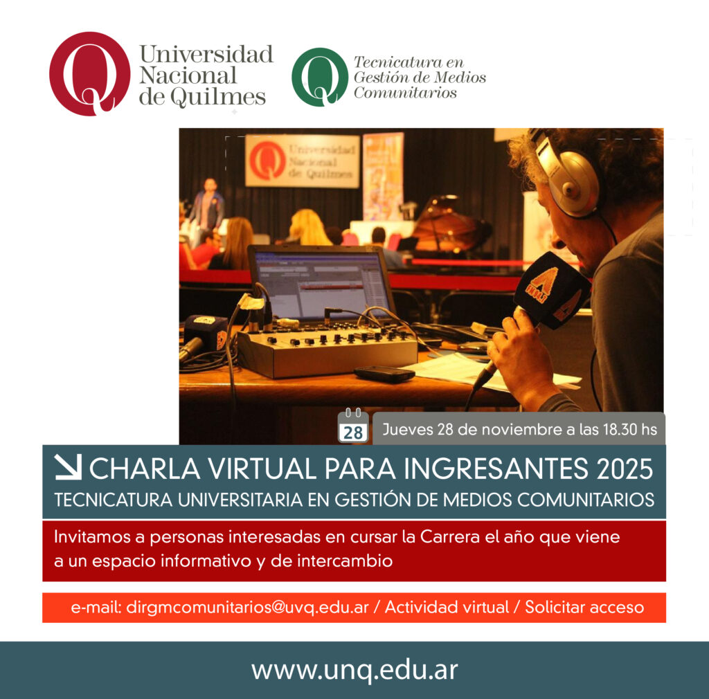 UNQoficial's tweet photo. 🗨️Tecnicatura Universitaria en Gestión de Medios Comunitarios: Charla para ingresantes 2025

💻Se realizará el 28 de noviembre de forma virtual.

🖱️+INFO: https://t.co/GU7wFsbnwY https://t.co/mQwrWJOd2I