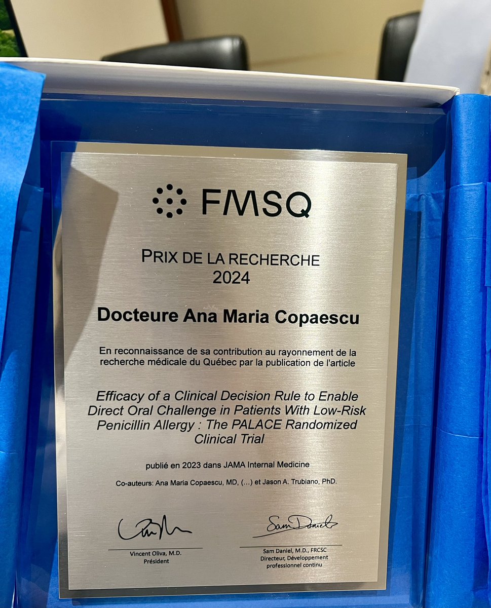 Ana Copaescu (@anacopaescu) on Twitter photo Honored to receive the <a href="/FMSQ/">FMSQ</a> research award! ๐ This is dedicated to my incredible collaborators and my inspiring mentor <a href="/TrubianoJason/">Jason Trubiano ๐</a> <a href="/CAAR_Aus/">Centre for Antibiotic Allergy & Research</a> <a href="/TheDohertyInst/">Doherty Institute</a>. Your support and guidance have been invaluable. Thank you! ๐ #Research #TeamWork <a href="/cusm_muhc/">Centre universitaire de santรฉ McGill</a> <a href="/McGill_DOM/">McGill_DOM</a> <a href="/AllergyMuhc/">Allergy Immunology MUHC</a> Honored to receive the <a href="/FMSQ/">FMSQ</a> research award! ๐ This is dedicated to my incredible collaborators and my inspiring mentor <a href="/TrubianoJason/">Jason Trubiano ๐</a> <a href="/CAAR_Aus/">Centre for Antibiotic Allergy & Research</a> <a href="/TheDohertyInst/">Doherty Institute</a>. Your support and guidance have been invaluable. Thank you! ๐ #Research #TeamWork <a href="/cusm_muhc/">Centre universitaire de santรฉ McGill</a> <a href="/McGill_DOM/">McGill_DOM</a> <a href="/AllergyMuhc/">Allergy Immunology MUHC</a>