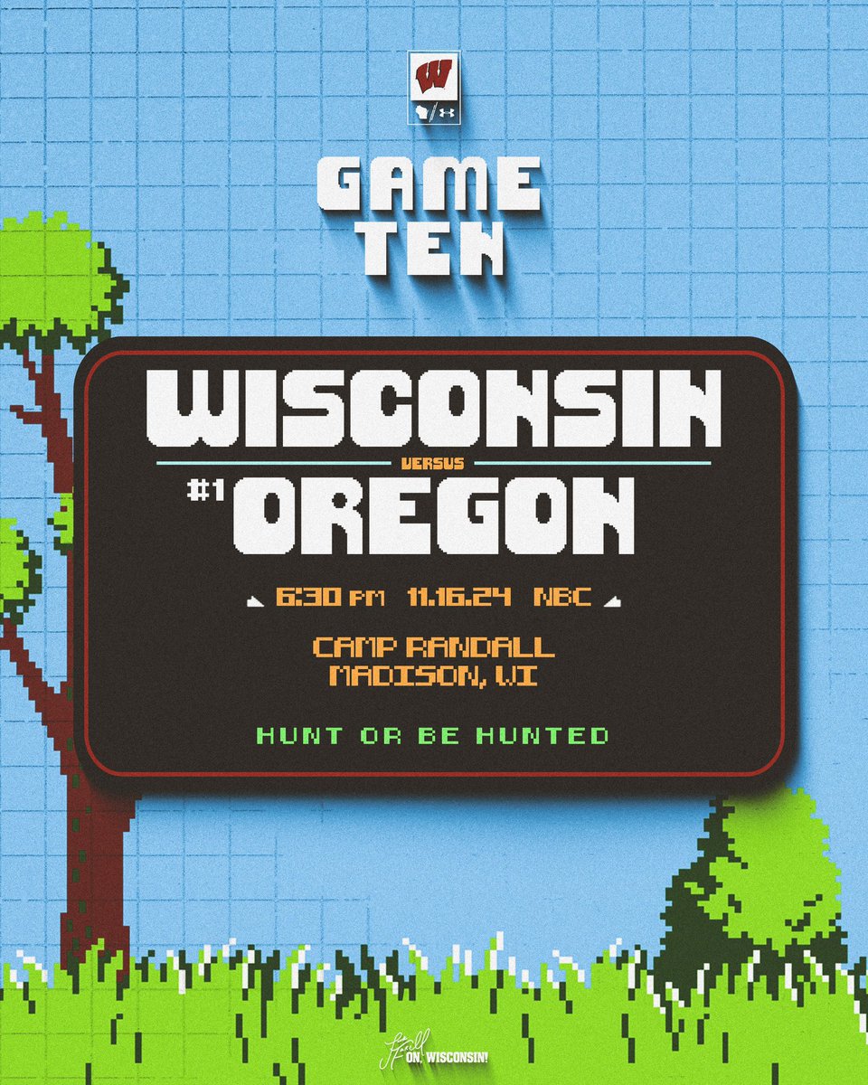 BadgerFootball's tweet photo. 𝐡𝐮𝐧𝐭𝐢𝐧𝐠 𝐚𝐟𝐭𝐞𝐫 𝐝𝐚𝐫𝐤

Game 10 vs. Oregon
Saturday, Nov. 16
6:30 PM CT on NBC

#OnWisconsin https://t.co/N5epnwLHyf