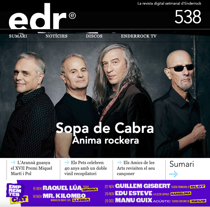 enderrock's tweet photo. ✨Ja tenim aquí l'EDR 538 amb @sopadecabra i la seva 'Ànima' en portada. 

També parla de:
🔶 #TerraiCultura (@l_aranna)
🔶 @Els_Pets 
🔶 @amicsdelesarts 
🔶 Anna Ralb
🔶 @JoanMasdeu i @xoellopez
🔶 @CaiGodayol 
🔶 @la_marato
🔶 @pepllado  
🔶 Univers Enderrock (@JUonStage)
🔶 Les Cosines del Sona9 (@___Foss___)

Tot teu!⤵️
https://t.co/KHLoUJedDb