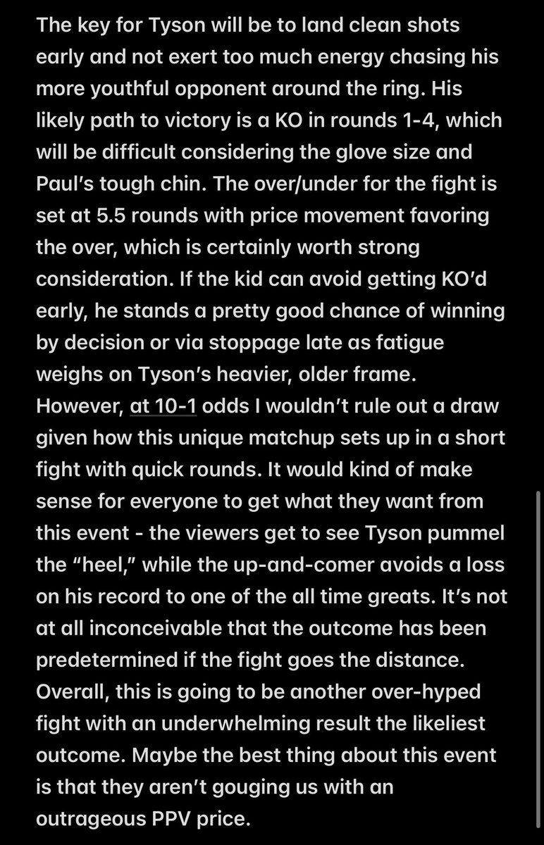 SharpSquarePod's tweet image. Wrote up a fight primer last night discussing odds movement and betting angles for the @JakePaul vs @MikeTyson fight. Hope you enjoy. #PAULTYSON