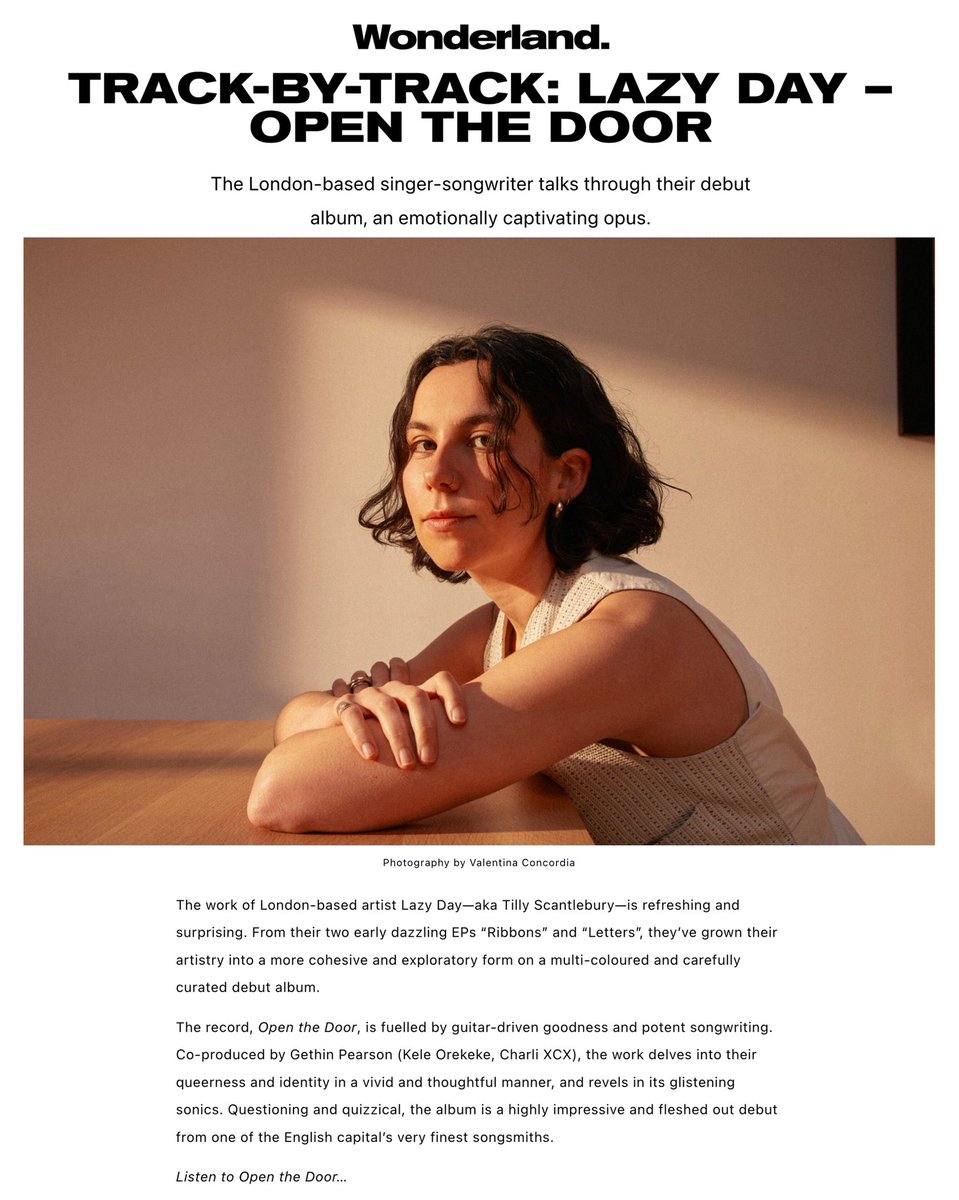 Lazy Day (@lazydaylazyday) on Twitter photo did an absolutely dench track by track for Open the Door. thank you so much <a href="/wonderlandmag/">Wonderland</a> for giving me the space to dig deep on all 11 songs wonderlandmagazine.com/2024/11/11/laz… did an absolutely dench track by track for Open the Door. thank you so much <a href="/wonderlandmag/">Wonderland</a> for giving me the space to dig deep on all 11 songs wonderlandmagazine.com/2024/11/11/laz…
