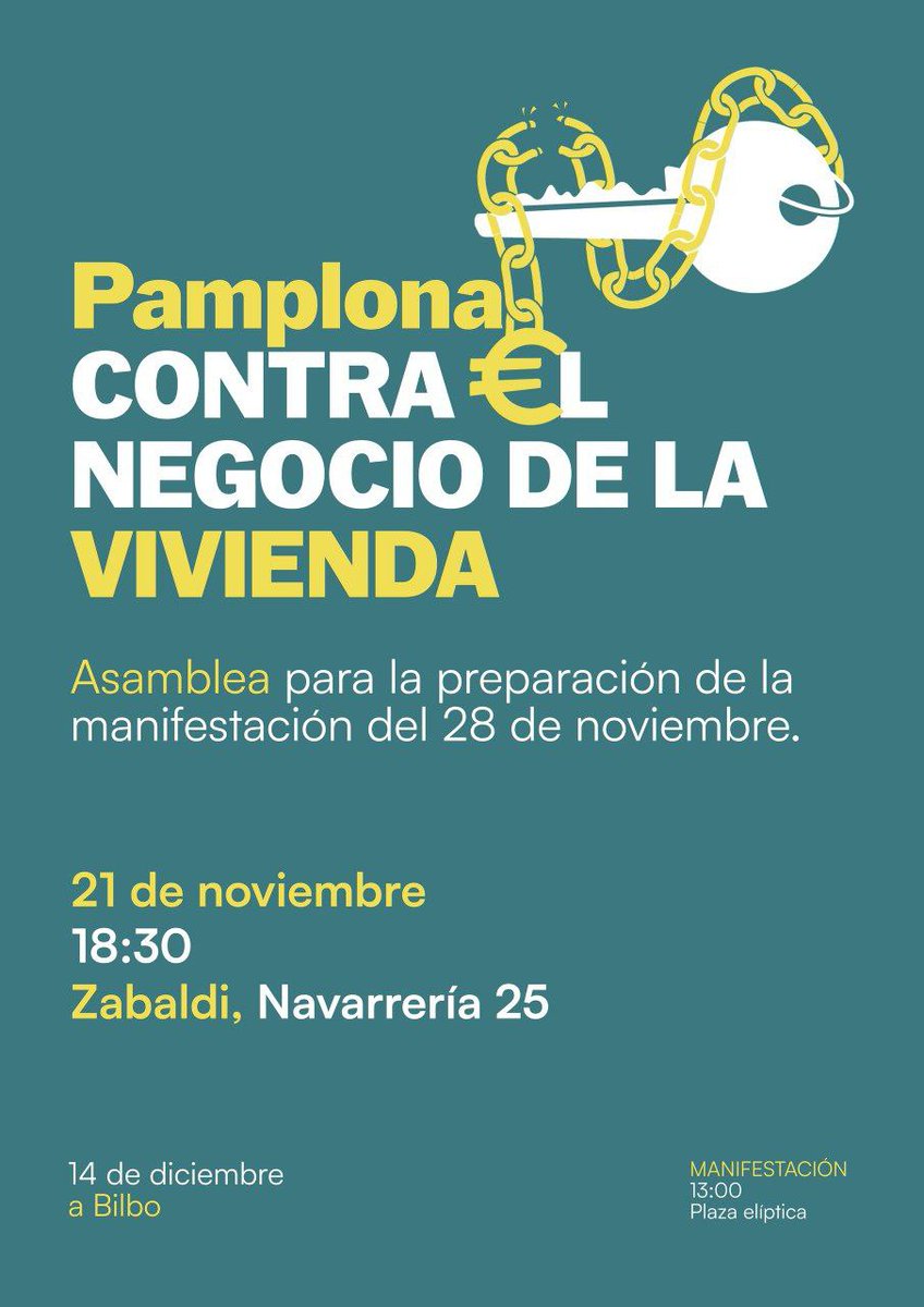 🔐Iruña también contra el negocio

➡️ Día de trabajo para preparar la manifestación

📅 21 de noviembre
🕡 18:00
📍 Zabaldi