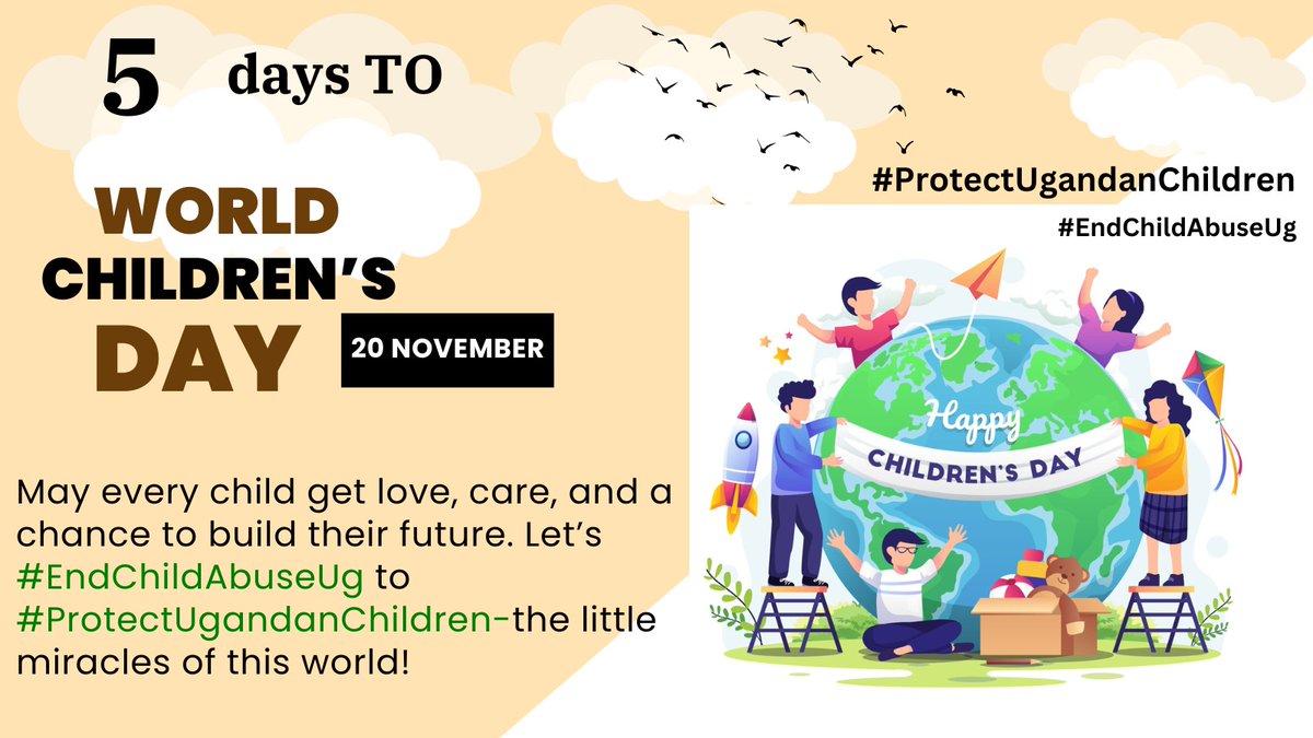 YAyesige's tweet image. The countdown is on: 5 days to World Children's day! Let's keep the momentum alive shielding them from any harm. Let's make the world a haven.
#ProtectUgandanChidren #EndChikdAbuseUg #MakComms @snamso