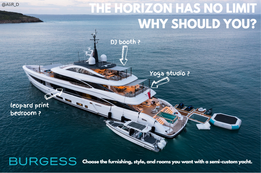 AliR_D's tweet photo. @oneminutebriefs  of the Day:  Create campaign posters to promote @burgessyachts’ semi-custom yachts, expressing how they’re not just a purchase but a reflection of the owner’s personality and style. #BurgessYachts https://t.co/yg2206MATT