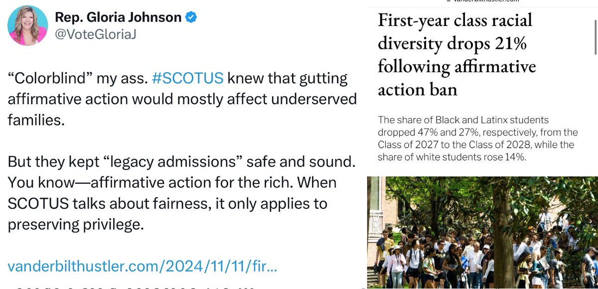 KnoxvilleHoller's tweet photo. .@VoteGloriaJ reacts to the Supreme Court’s selectively applied affirmative action ban working exactly as intended — to “preserve privilege” https://t.co/YzO45l8bcd