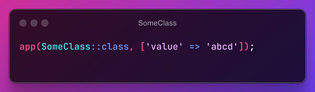 laravel_france's tweet photo. 💡 #FridaysTips
Vous utilisez peut-être le helper `app`, ou un équivalent, pour charger vos dépendances.
Saviez-vous qu'il était possible de transmettre des valeurs additionnelles directement depuis le helper à la classe instanciée ?
Bon week-end 👋 https://t.co/9k1v9M66yO