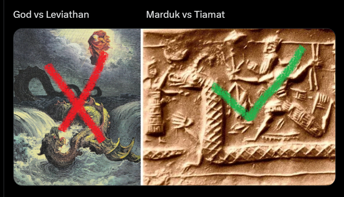 digginyesterday's tweet image. The #God that killed the giant snake known as #Leviathan was #Marduk. 
He&apos;s the one you call #Yahweh, the God of the #messiah #Cyrus who freed the #Jews from #Babylon.
This isn’t up for debate, it’s straight-up truth.😂🔥
#AncientHistory #Mythology #GodsAndKings #KnowYourMyths