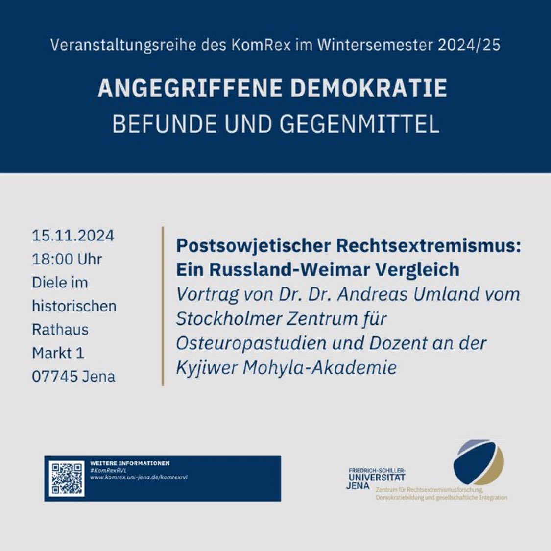 Johannes Streitberger (@johstreitberger) on Twitter photo Heute 18 Uhr dürfen wir bei der #komrex Veranstaltungsreihe <a href="/UmlandAndreas/">Andreas Umland</a> begrüßen! Er wird über postsowjetischen Rechtsextremismus sprechen. Der Vortrag findet im historischen Rathaus statt. #komrexrvl Heute 18 Uhr dürfen wir bei der #komrex Veranstaltungsreihe <a href="/UmlandAndreas/">Andreas Umland</a> begrüßen! Er wird über postsowjetischen Rechtsextremismus sprechen. Der Vortrag findet im historischen Rathaus statt. #komrexrvl