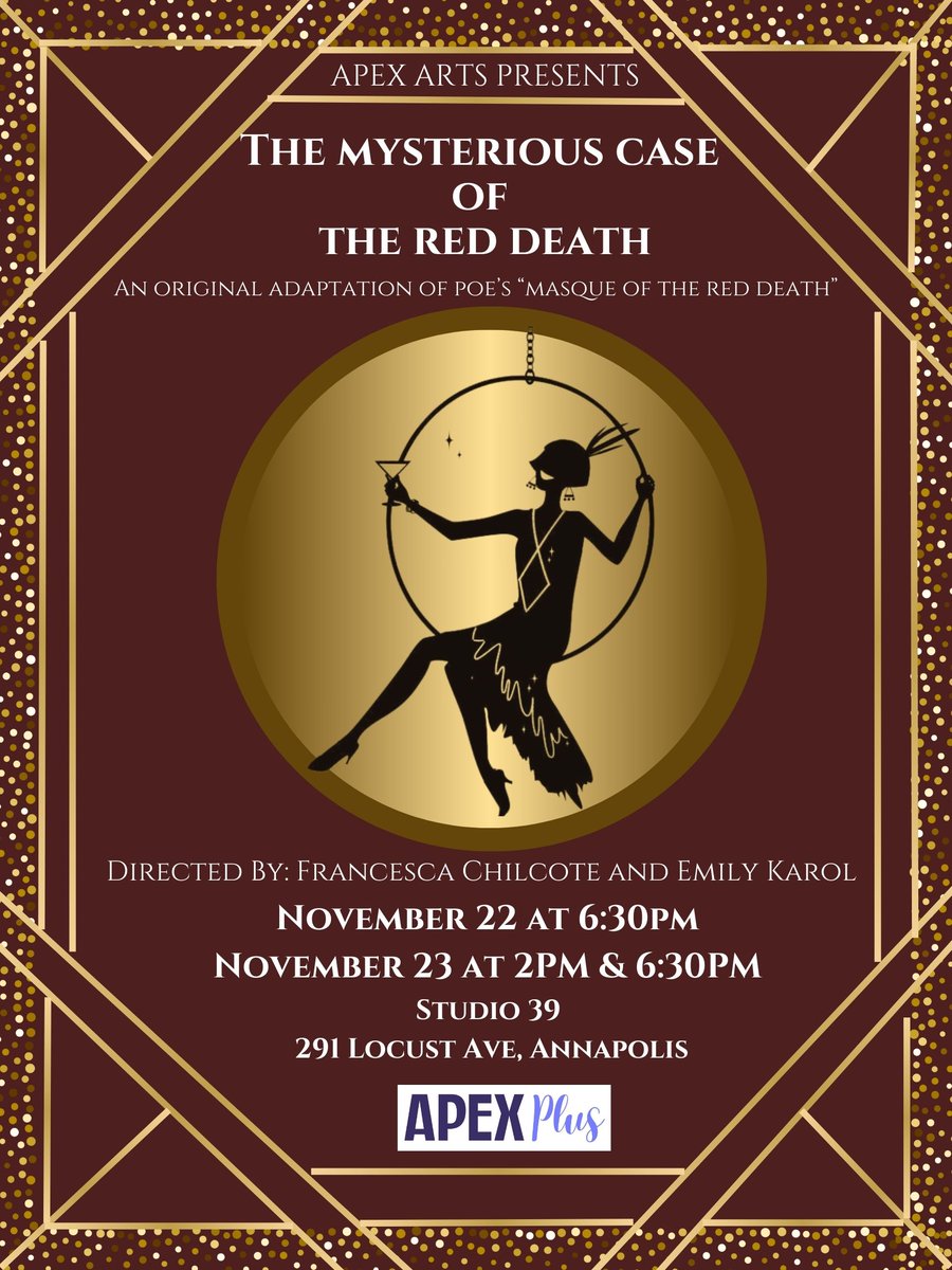 On Nov 22, join us at the Gallery Opening of "Telltale Art", a Visual Art and Creative Writing collaboration stemming from our Fall Mainstage Production "The Masque of the Red Death". The production is November 22 at 6:30 and November 23 at 2:00 and 6:30. Link in bio for tickets.