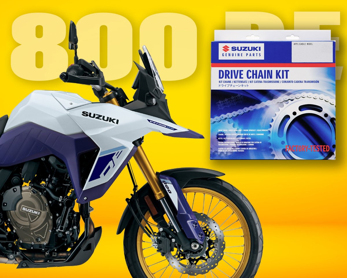 suzukicycles's tweet image. Suzuki Genuine Parts &amp;amp; Accessories has just what you need with the V-STROM 800DE Drive Chain Kit. This complete kit includes all the necessary OEM parts to replace your front sprocket, rear sprocket, and chain. 

store.suzukicycles.com/p/drive-chain-….

#Suzuki #SuzukiCycles #VSTROM