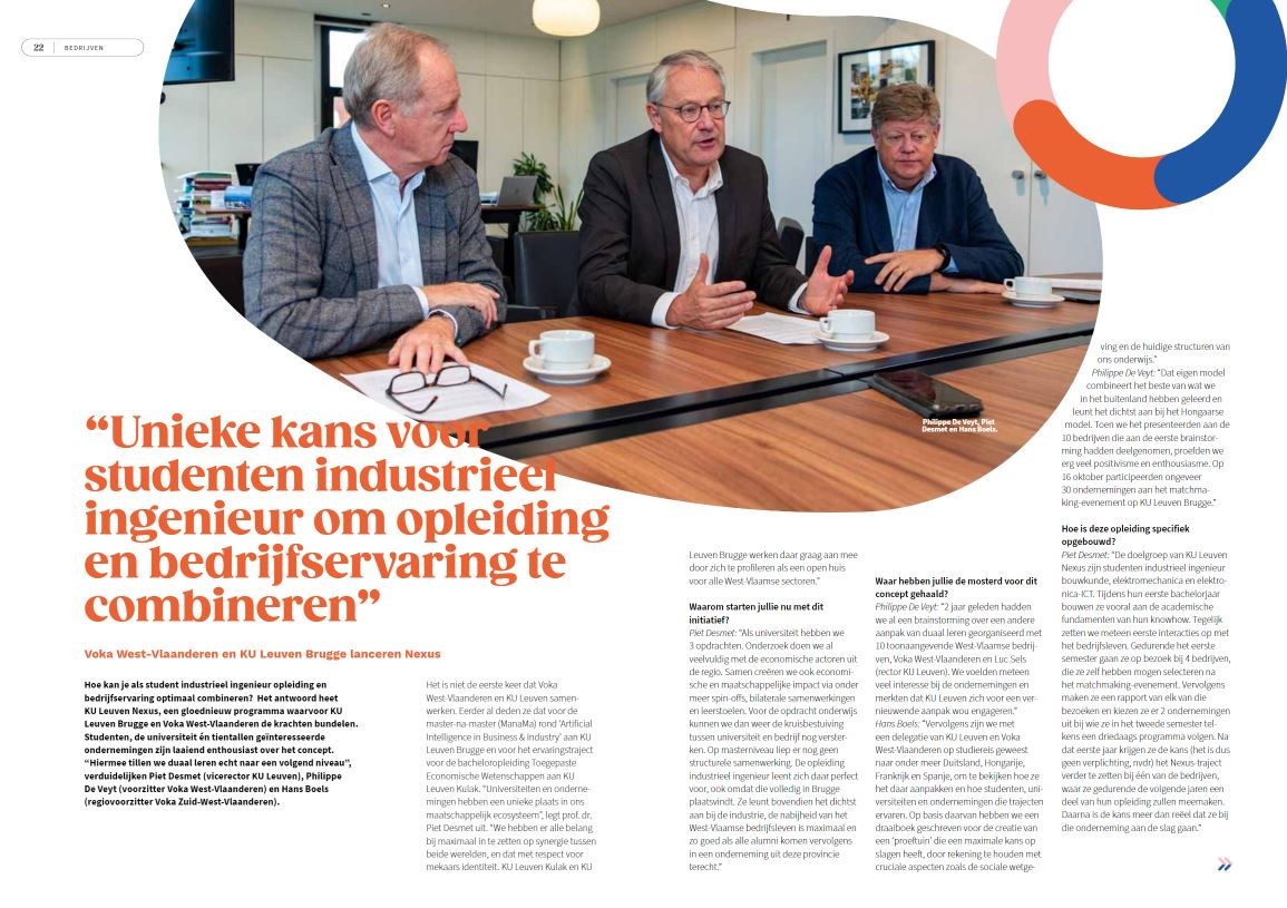 KU Leuven - Brugge (@kuleuvenbrugge) on Twitter photo Vicerector van KU Leuven prof. Piet Desmet, voorzitter Philippe De Veyt en regiovoorzitter Hans Boels van <a href="/VokaWVL/">Voka West-Vlaanderen</a> werden in de jongste editie van het Voka Ondernemersmagazine aan het woord gelaten over KU Leuven Nexus.
Lees het volledige artikel via 👉🏻 t.ly/pGhIG Vicerector van KU Leuven prof. Piet Desmet, voorzitter Philippe De Veyt en regiovoorzitter Hans Boels van <a href="/VokaWVL/">Voka West-Vlaanderen</a> werden in de jongste editie van het Voka Ondernemersmagazine aan het woord gelaten over KU Leuven Nexus.
Lees het volledige artikel via 👉🏻 t.ly/pGhIG