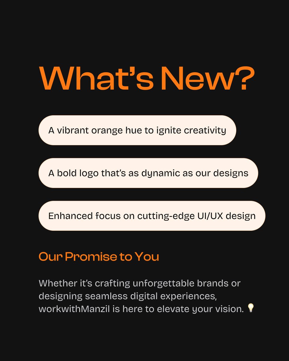 workwithmanzil's tweet photo. We’re incredibly excited about this next chapter and can’t wait to create even more amazing designs together! 💡

#DesignTransformation #BoldDesign #BrandingExperts https://t.co/RifeV8h33m