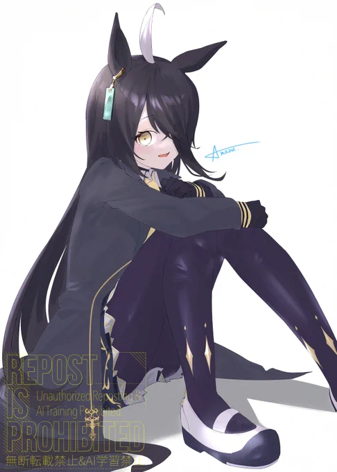急ぎ足で描いたカフェ(ウォーターマークはお借りしております)#ウマ娘#マンハッタンカフェ 