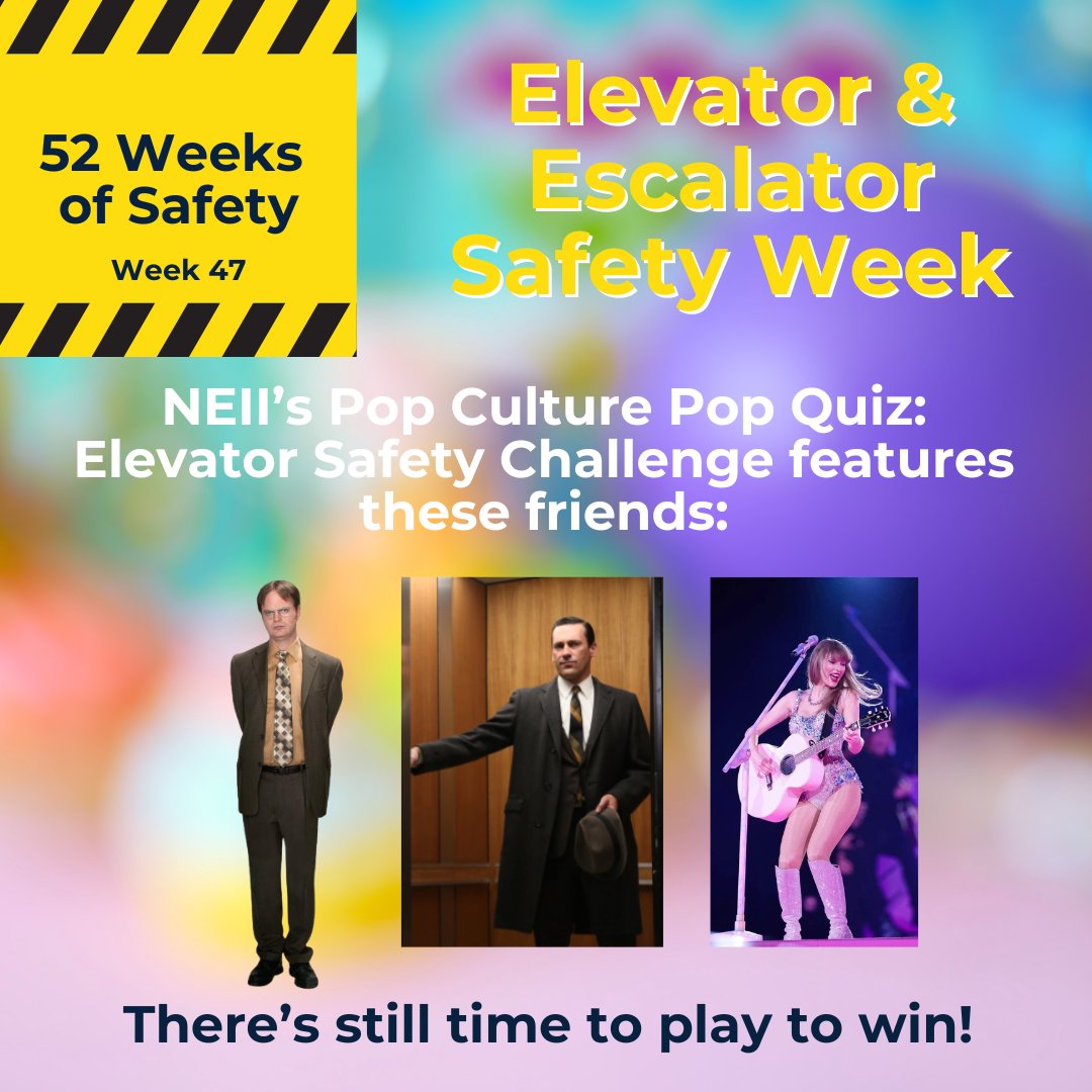 It's the final day of Elevator &amp; Escalator Safety Week, so  it's time for you to enter your elevator safety answers for a chance to win a $25 Visa gift card! Take the quiz: nationalelevatorindustry.org/elevator-and-e….  #safety #52weeksofsafety
