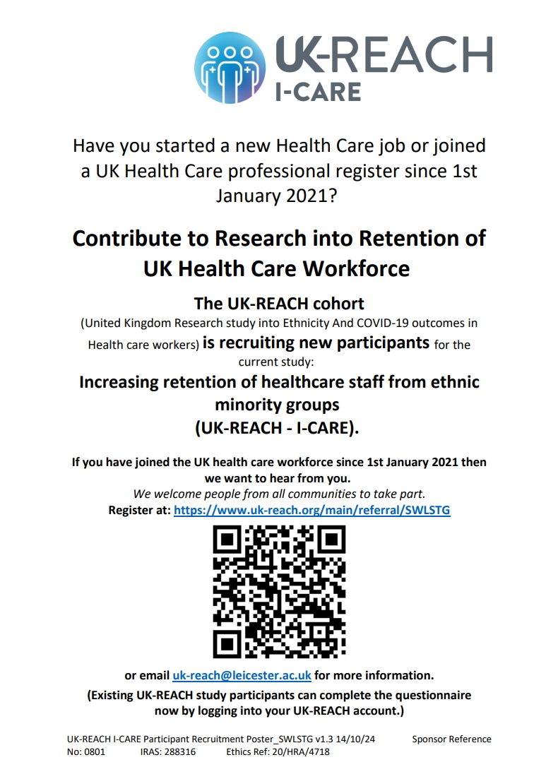 Have you started a new Health Care job or joined  a UK Health Care professional register since 1st  January 2021? Take part in the I-Care study below: