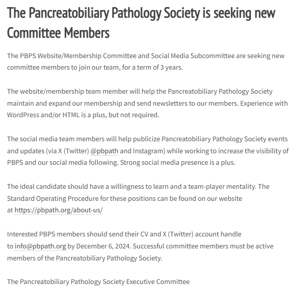 pbpath's tweet photo. Love #PBPS content? Join us!!!
Our #SoMe team is seeking new members!
Perfect opportunity for pancreas &amp; social media enthusiasts to support #PBPS outreach efforts. Please send your CV &amp; X handle to info@pbpath.org before Dec 6th 2024.

https://t.co/qnHqF1WDzy https://t.co/j11cktgLGp