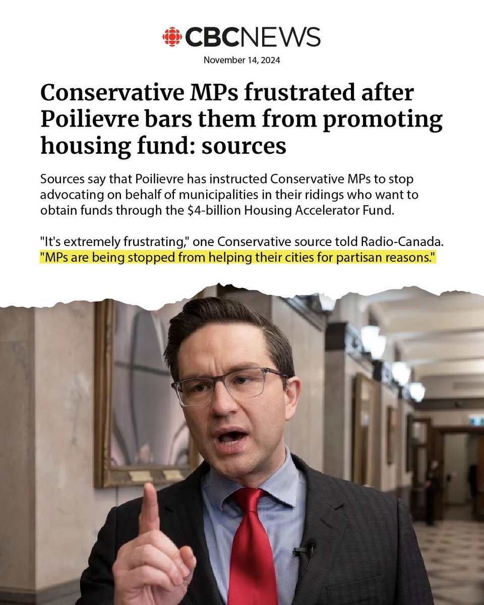 JaroGiesbrecht's tweet photo. The CONservative leader @PierrePoilievre would rather play partisan games than get homes built for Canadians. #Cdnpoli https://t.co/B0bWj1jCA2