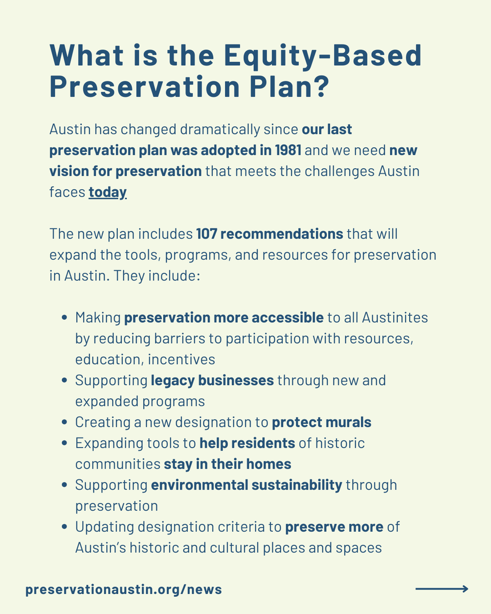 PreservationAtx's tweet photo. CALL TO ACTION! 📣 

On  Nov. 21, City Council will vote to adopt the Equity-Based Preservation Plan. Let them know that you SUPPORT adopting a visionary future for protecting Austin’s historic, architectural, and cultural heritage. 

More info: https://t.co/2zxKCQz24G https://t.co/X5rDKADw7G