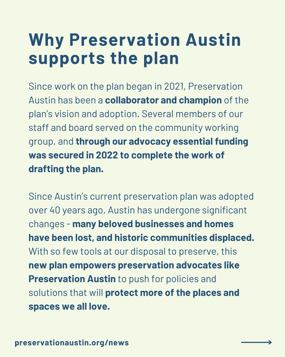 PreservationAtx's tweet photo. CALL TO ACTION! 📣 

On  Nov. 21, City Council will vote to adopt the Equity-Based Preservation Plan. Let them know that you SUPPORT adopting a visionary future for protecting Austin’s historic, architectural, and cultural heritage. 

More info: https://t.co/2zxKCQz24G https://t.co/X5rDKADw7G
