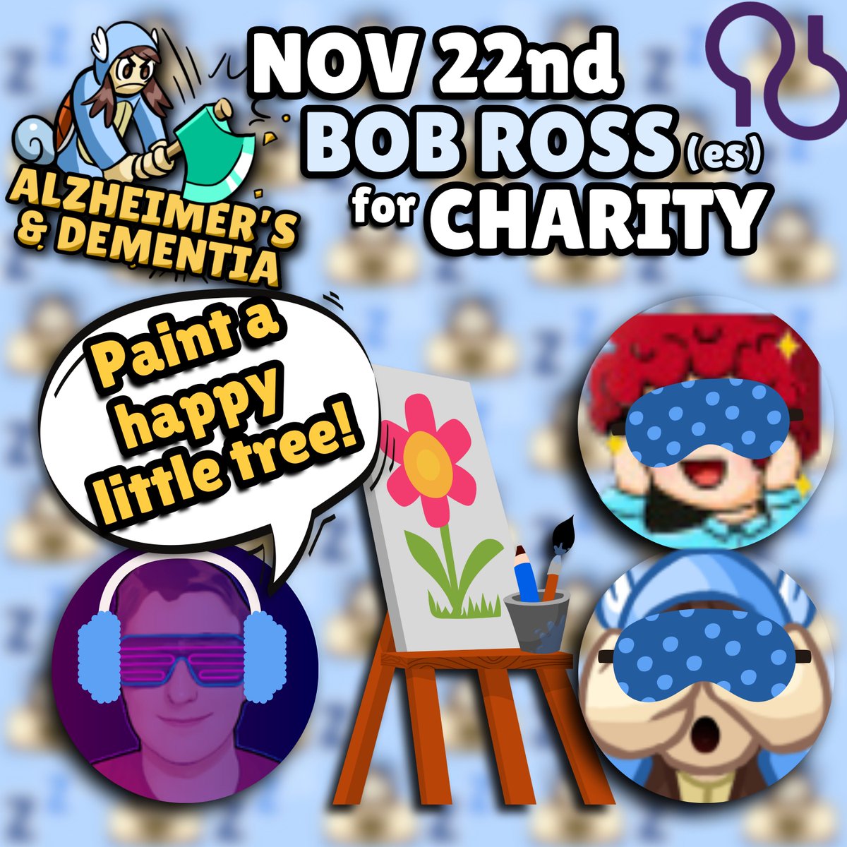 Next Friday <a href="/LellybeanTV/">Leanne 💛</a> &amp; I attempt a Bob Ross painting - voted on by the gang - but PLOT TWIST: We can't watch the video.
Instead @MattyByTheTree, who can't hear the video either, has to give us instructions best he can!

Donate to <a href="/alzassociation/">Alzheimer's Association</a> to mess with the process. 🎨🐸