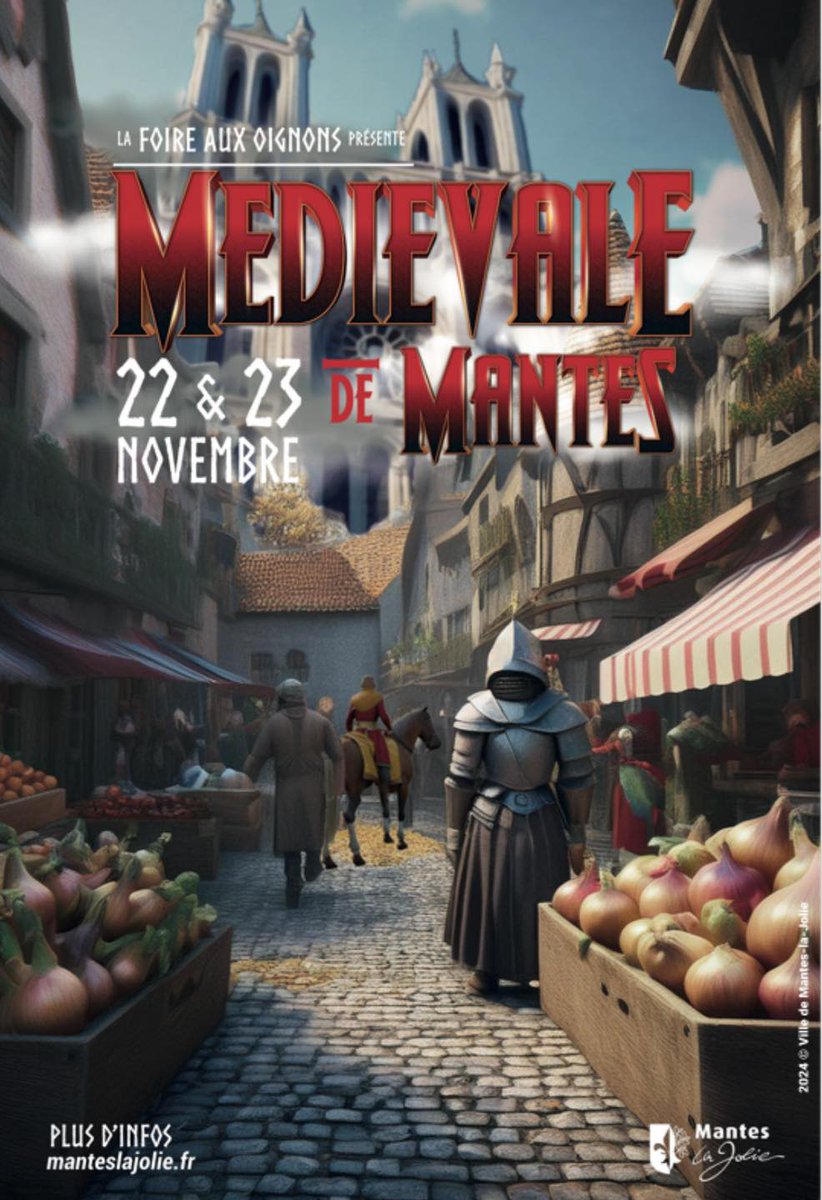 🧅🎉 Médiévale de Mantes 2024 🎉🧅
🌿 574e édition de l’incontournable #FoireauxOignons ! 🌿

Venez vivre une expérience unique au cœur du #MoyenÂge, où le centre-ville de Mantes-la-Jolie se transforme pour accueillir :

🧅 Des artisans passionnés 
🎭 Des spectacles et